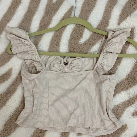 Cider Solid Ruffle Knotted Bow Ruffle Ribbed Tank - Picture 3 of 4